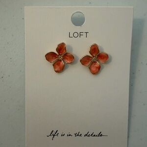 LOFT Coral and Gold Floral Earrings NEW